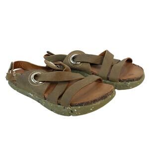 Kalso Earth Dalyla Size 7 Leather Negative Heel Leather Summer Sandals in Olive